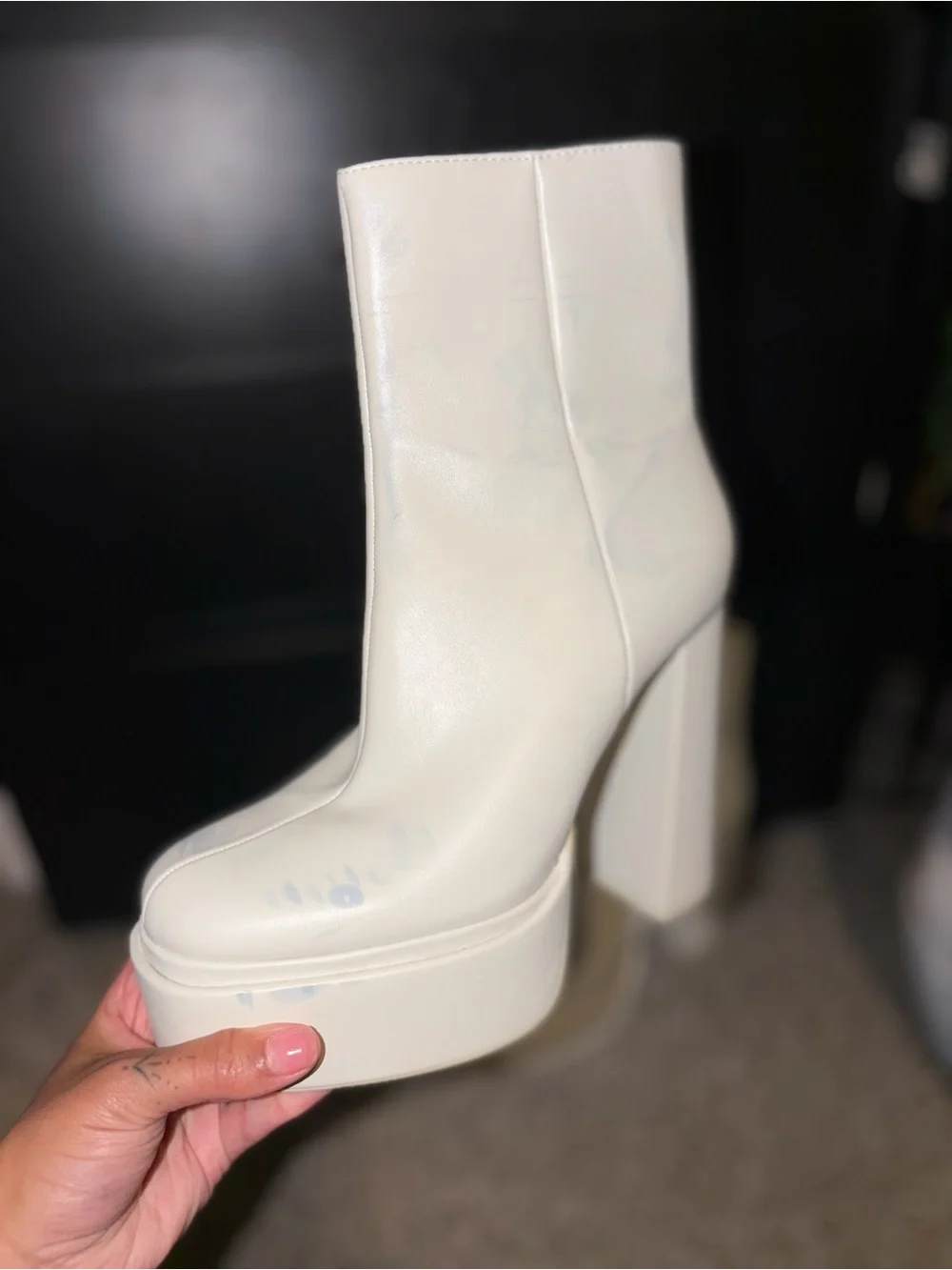 Womens White Platform Block Heel Ankle Boots